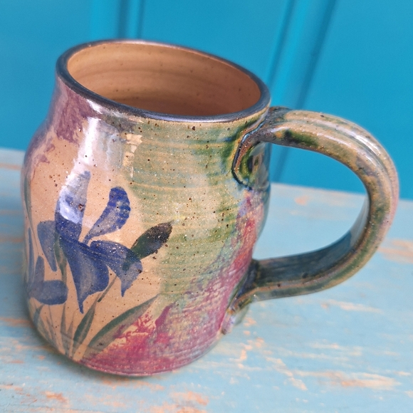 Blue Iris Pottery Clay Handmade Mug Glazed Color Swirl Signed by Artist Cup - Picture 2 of 16